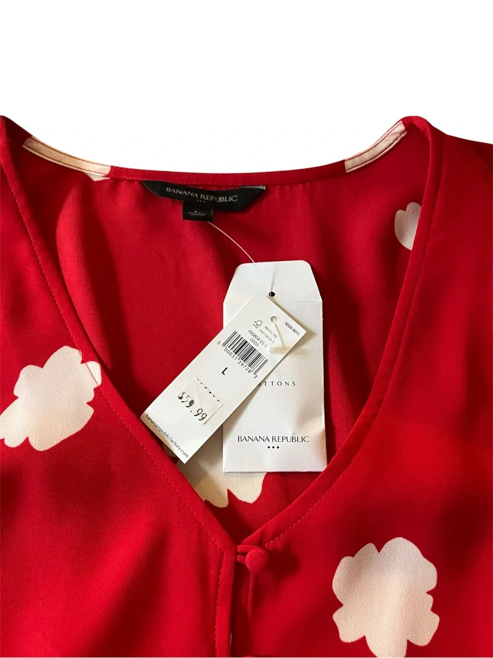 Banana Republic Factory Red Blouse White Women’s Floral Print Button Up L NEW - Picture 3 of 8